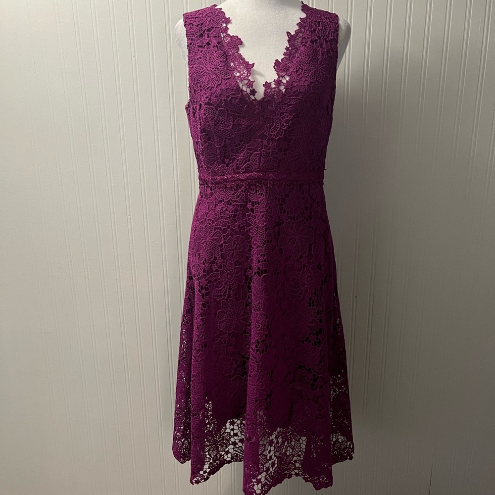 Anthropologie Donna Morgan Rich Purple Lace Midi Dress